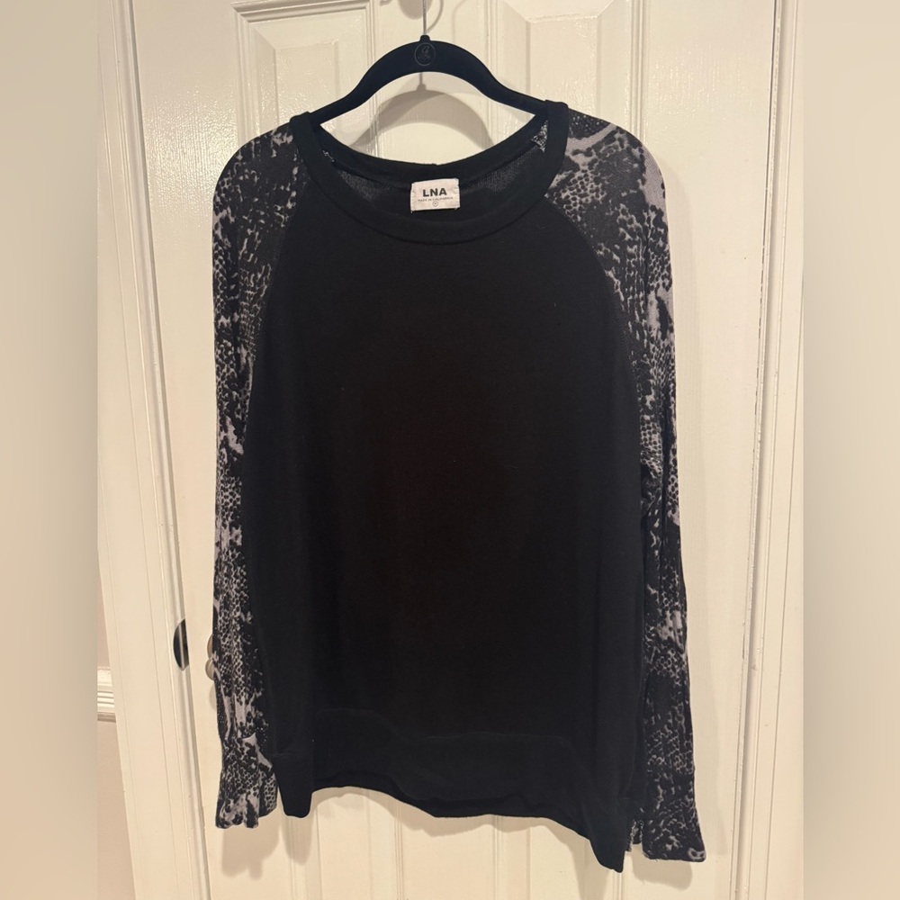 LNA sweater with snake print sleeves